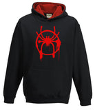 Kids Unisex Miles Morales Spiderman Black Pullover Hoodie With Red Inner Hood