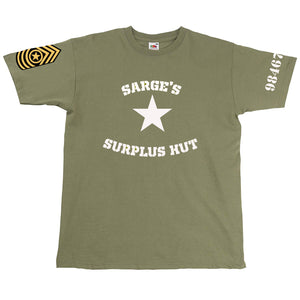 Kids Unisex Disney's Cars "SARGE'S SURPLUS HUT" Army T Shirt  Olive Green