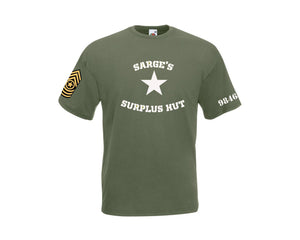 Adults Disney's Cars "SARGE'S SURPLUS HUT" Army T Shirt  Olive Green