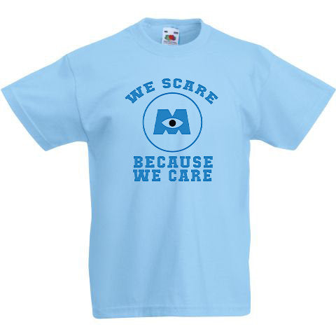 monsters inc shirt adults Adults Unisex Monsters Inc "We Scare Because We Care" T Shirt – Bear Printz