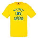 Kids Unisex Monsters Inc "We Scare Because We Care" T Shirt