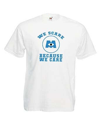 monsters inc shirt adults Adults Unisex Monsters Inc "We Scare Because We Care" T Shirt – Bear Printz