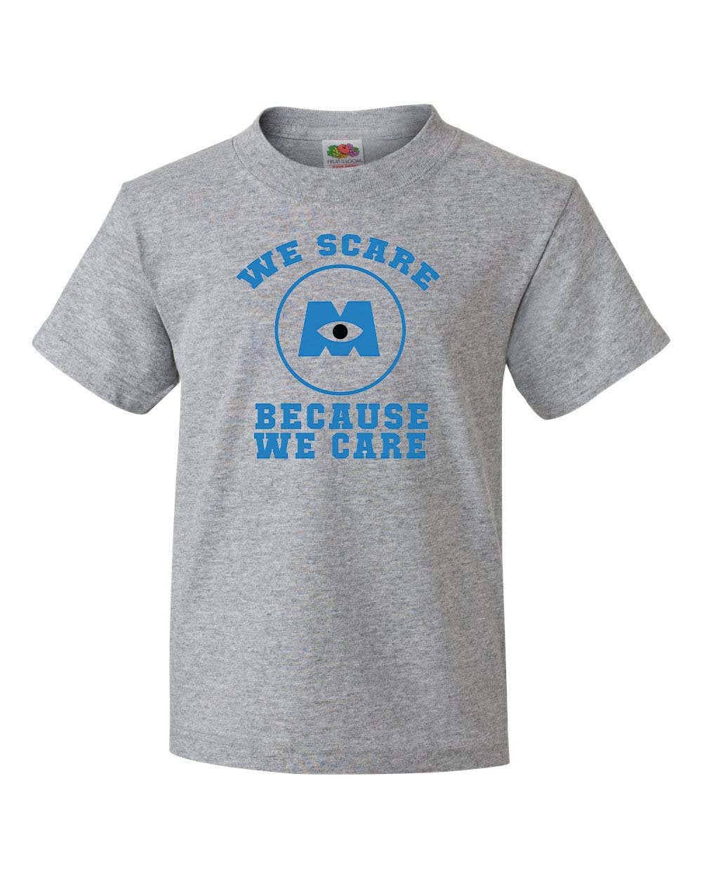 monsters inc shirts for women Adults Unisex Monsters Inc "We Scare Because We Care" T Shirt – Bear Printz