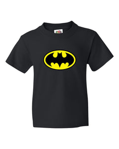 Kids Unisex Classic Batman 100% Cotton T Shirt Black Yellow Logo